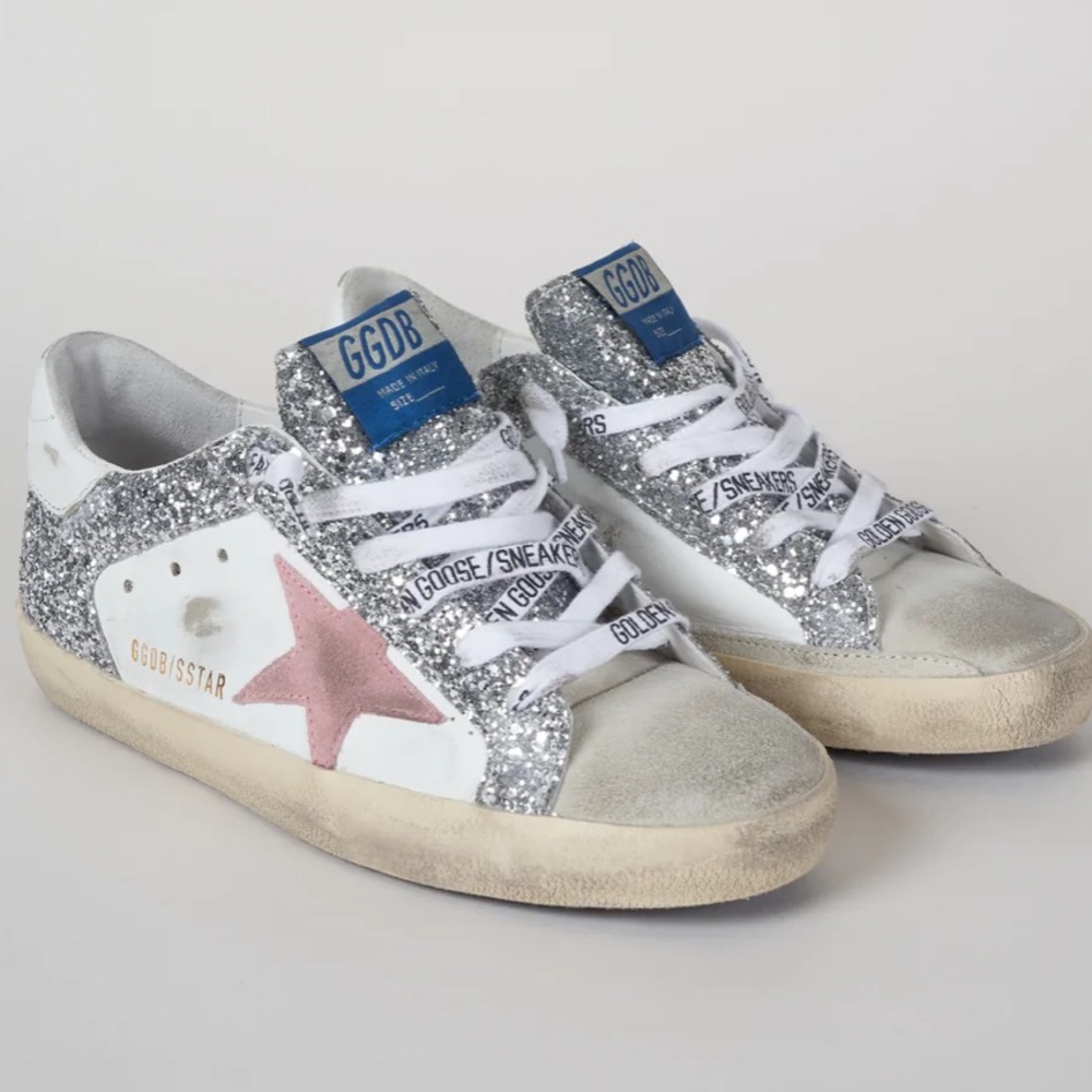 Golden Goose Silver and Pink Athletic Shoes
